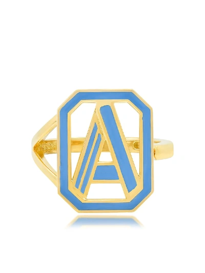 Colette 18kt Yellow Gold Gatsby Initial A Blue Enamel Ring