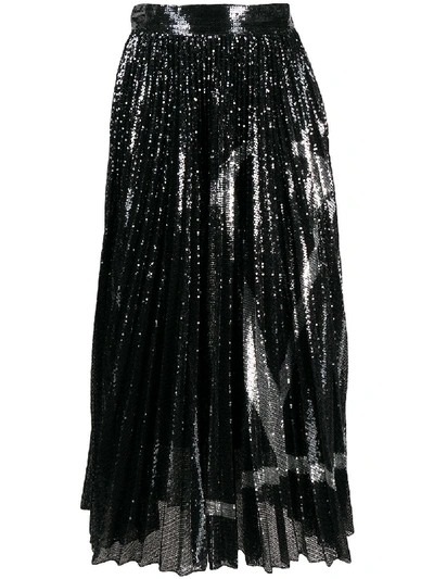 Valentino Go Logo Pleated Sequined Midi Skirt In Black