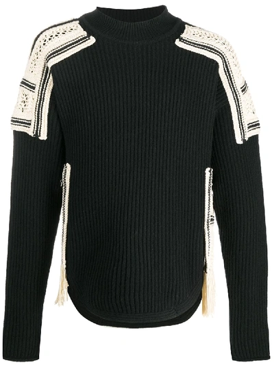 Jil Sander Knitted Crochet Panelled Jumper In Black