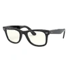 Ray Ban Wayfarer Clear Evolve Sunglasses Shiny Black Frame Grey Lenses 52-22 In Shiny Black