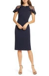 Eliza J Ruffle Shoulder Velvet Cocktail Dress In Navy