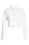 L Agence Aria Cropped Safety Pin Denim Jacket In White