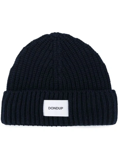 Dondup Ribbed Logo Beanie In Black
