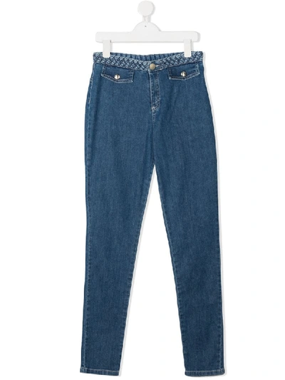 Chloé Kids' Interwoven Waistband Slim-fit Jeans In Denim