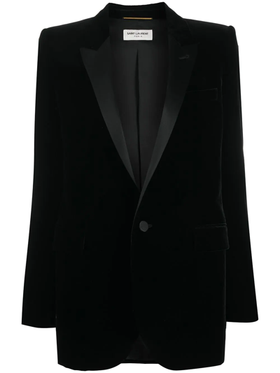 Saint Laurent Single-breasted Velvet Tuxedo Jacket In Black