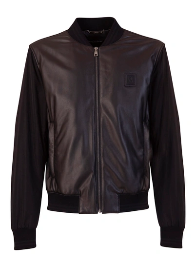 Dolce & Gabbana Logo-patch Leather Bomber Jacket In Black