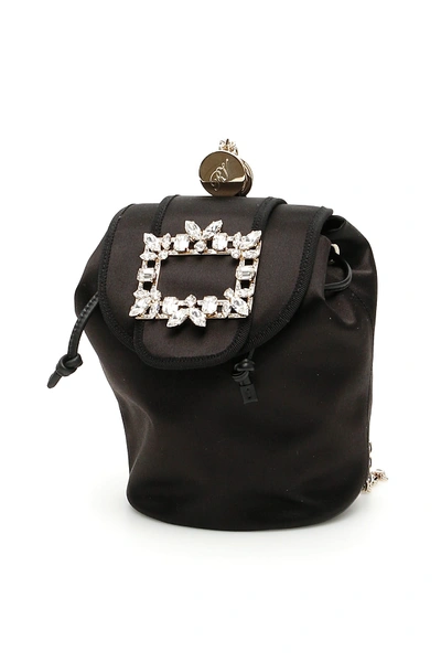 Roger Vivier Trianon Mini Satin Backpack W/ Crystals In Black