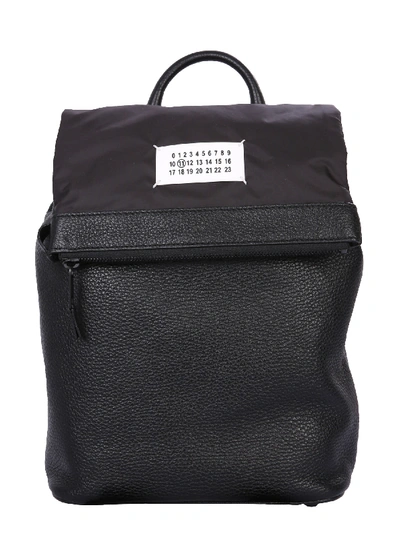 Maison Margiela Bi-material Logo Patch Backpack In Black
