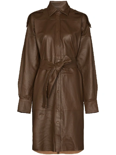 Remain Lavare Long Sleeve Dress Leather Dress In Brown