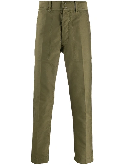 Tom Ford Tapered Cotton Trousers In Green