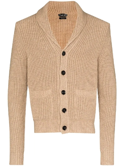 Tom Ford Shawl Collar Cashmere Mohair Cardigan In Neutrals