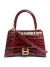 Balenciaga Red Hourglass Xs Mock Croc Leather Top Handle Bag In Dark Red