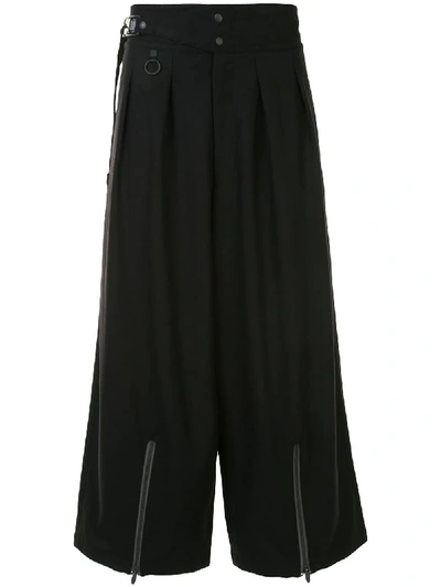 Y-3 Wide-leg Flannel Trousers In Black