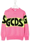 Gcds Intarsia Wool Blend Knit Sweater In Pink