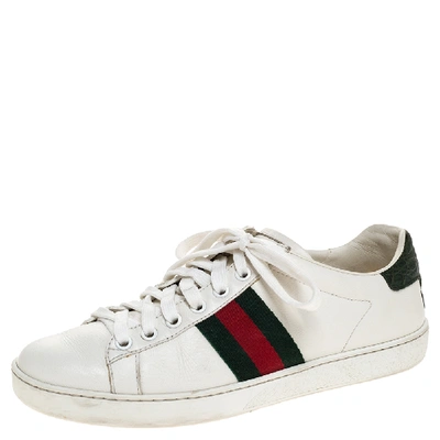 Pre-owned Gucci White Leather Ace Low Top Sneakers Size 36.5