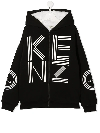 Kenzo Teen Logo-print Zipped Hoodie In Black