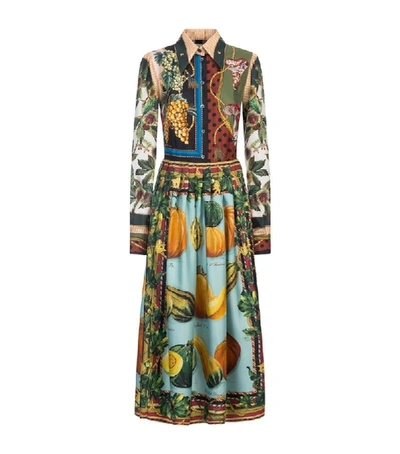 Dolce & Gabbana Longuette Dress In Twill With Autumn Print In Multicolor