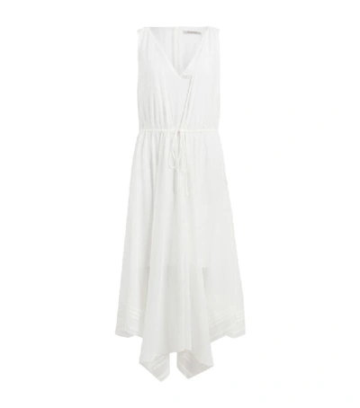 Allsaints Celeste Asymmetric-hem Crepe Dress In Chalk White