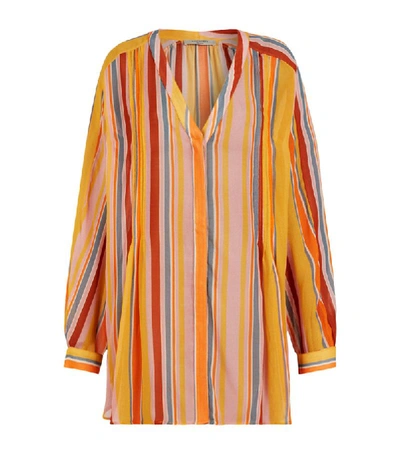 Allsaints Adra Multicolour-striped Crepe Shirt In Orange/pink