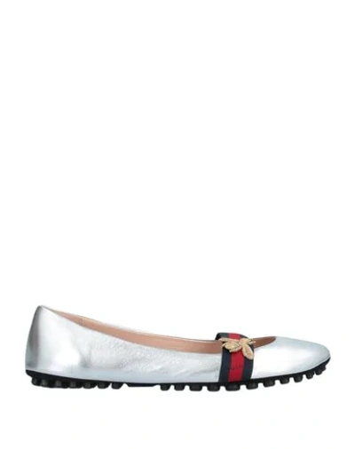 Gucci Bayadere Appliquéd Metallic Leather Ballet Flats In Silver