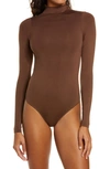 Skims Brown Essential Mock Neck Long Sleeve Bodysuit In Cocoa