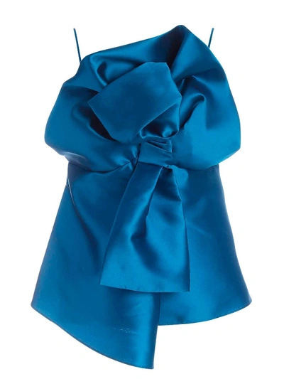 Alberta Ferretti Maxi Bow Top In Teal Blue Colour