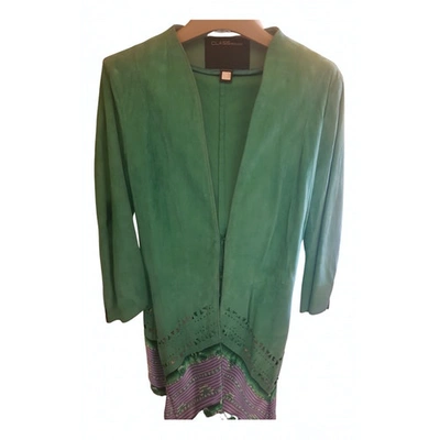 Pre-owned Roberto Cavalli Leather Biker Jacket In Green