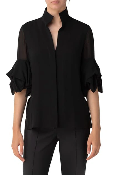 Akris Relaxed Cube Sleeve Silk Georgette Blouse In Black