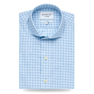 Ledbury Men's Cadet Blue Clermont Gingham Casual Shirt Royal Blue Classic Cotton