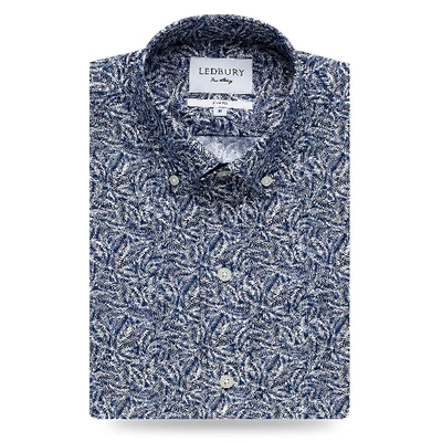 Ledbury Men's Blue Garnaby Palm Print Dress Shirt Slim/tailored Cotton