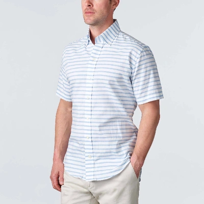 Ledbury Men's Blue Short Sleeve Gunnin Stripe Casual Shirt Classic Cotton/linen