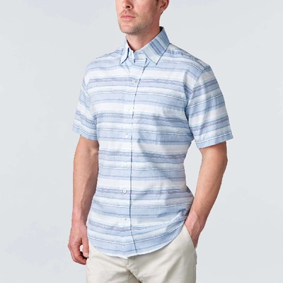 Ledbury Men's Blue Short Sleeve Amberfield Stripe Casual Shirt Classic Cotton/linen