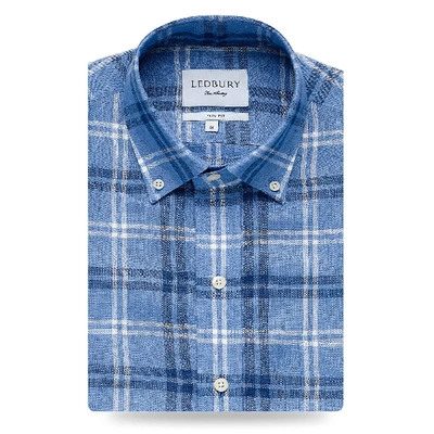 Ledbury Men's Blue Wilbanks Plaid Casual Shirt Classic Cotton/linen