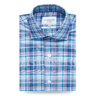 Ledbury Men's Plum Waits Plaid Casual Shirt Plum Purple Classic Cotton