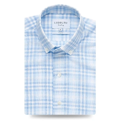 Ledbury Men's Light Blue Emrick Plaid Casual Shirt Classic Cotton