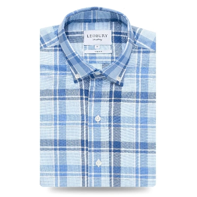 Ledbury Men's Blue Guyton Plaid Casual Shirt Classic Cotton