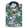 LEDBURY MEN'S NAVY BLUE ELDEN PRINT CASUAL SHIRT CLASSIC COTTON/LINEN,1W18F6-021-699-L-35