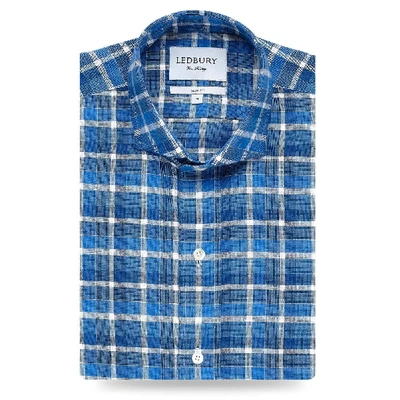 Ledbury Men's Blue Shaffer Check Casual Shirt Cotton