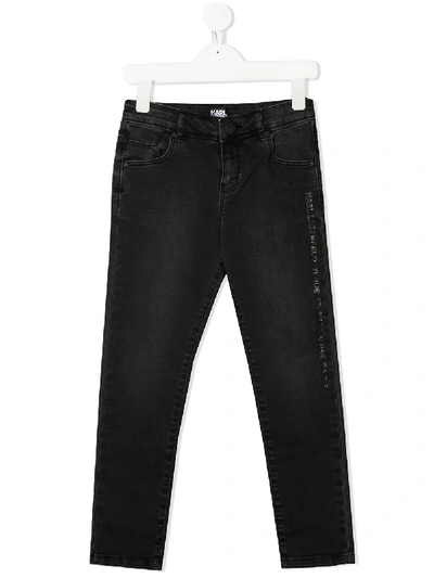 Karl Lagerfeld Kids' Logo Strip Jeans In Black