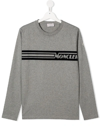 Moncler Teen Logo Print T-shirt In Grey