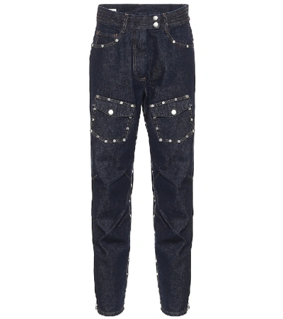 Dries Van Noten Studded Tapered-leg High-rise Jeans In Indigo