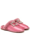 ROGER VIVIER HOTEL VIVIER STRASS SATIN SLIPPERS,P00506790