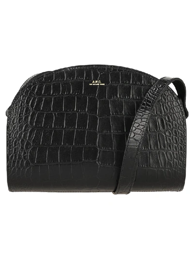 A.p.c. Demi-lune Croc-effect Leather Shoulder Bag In Black