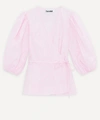 Ganni Blouson-sleeve Cotton-poplin Wrap Top In Toffee