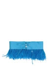 Attico Feather-trimmed Leather Belt In Light Blue