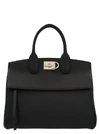 Ferragamo Medium Studio Leather Top Handle Bag In Black