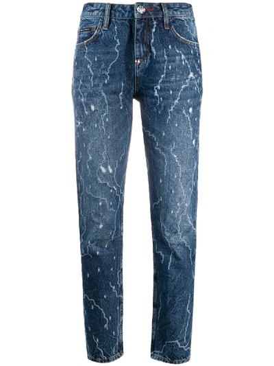Philipp Plein Washed Effect Boyfriend Jeans In Blue