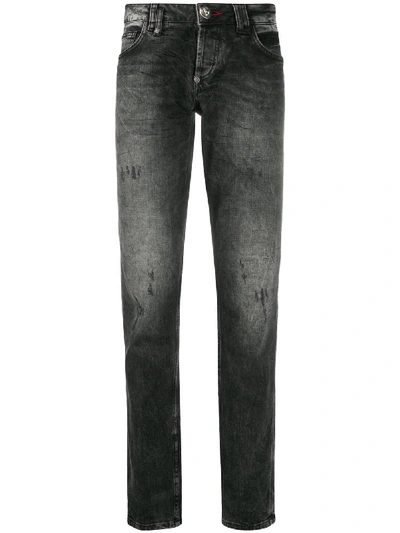 Philipp Plein Flame-patch Straight-leg Jeans In Black