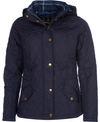 Barbour Millfire Diamond Hooded Quilted Jacket In Dark Navy/oatmeal Tartan