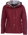 Barbour Millfire Diamond Hooded Quilted Jacket In Garnet/oatmeal Tartan